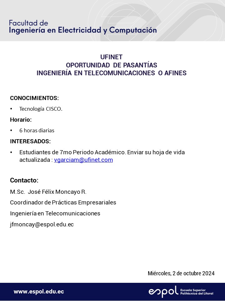 Oportunidad de pasantías en UFINET: Ingeniería en Telecomunicaciones  