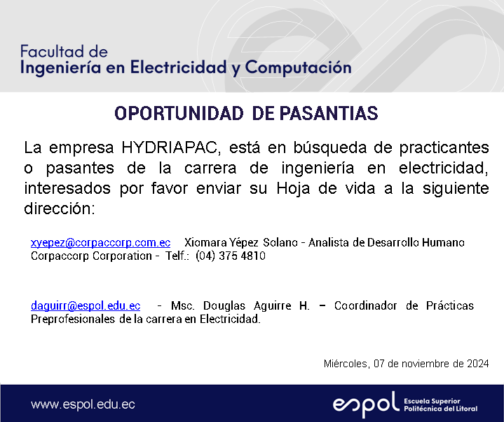 Oportunidad de pasantías en HYDRIAPAC: Ingeniería en Electricidad