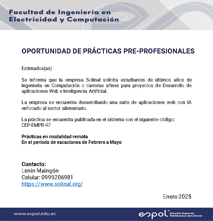 Oportunidad de pasantías en Solinal: Ingeniería en Computación