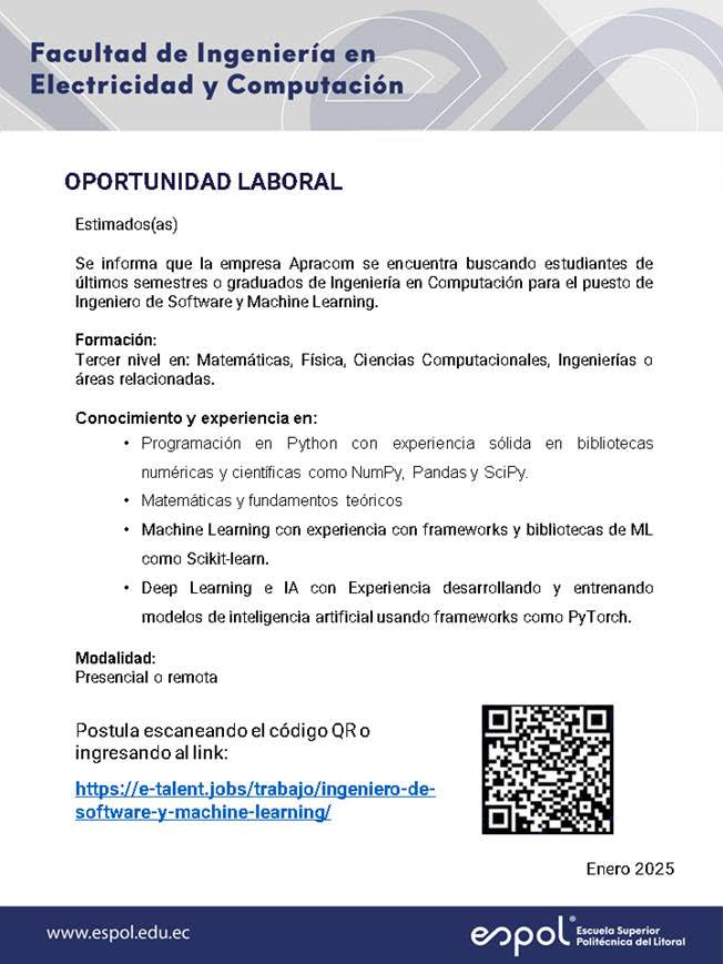 Oportunidad laboral en Apracom: Ingeniería en Computación